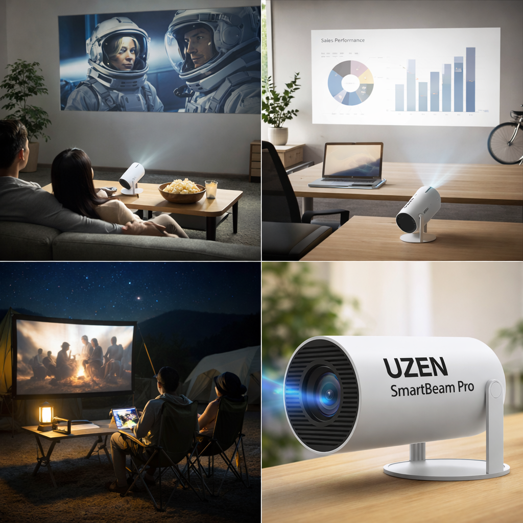 UZEN SmartBeam Pro – Android TV Destekli Mini HD Taşınabilir Projeksiyon Cihazı